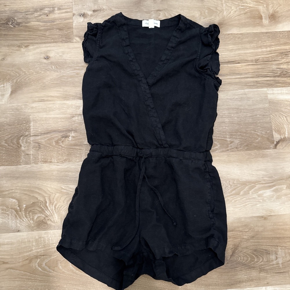 cloth and stone Romper Shirts Ruffle Linen Black Size Small